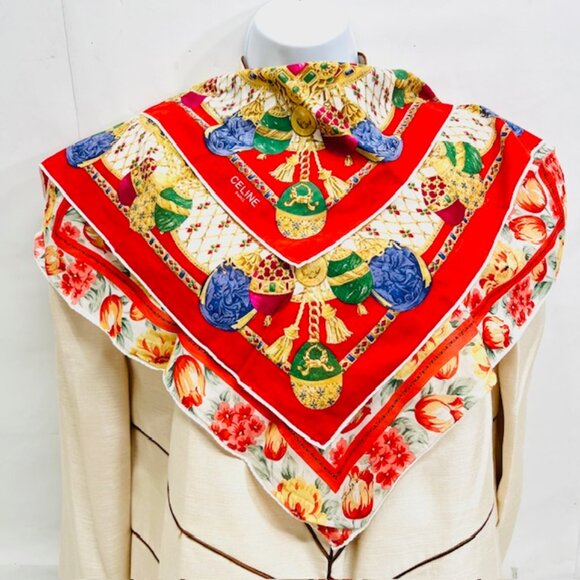 Set of 2 Unused  Cotton Mini Scarf 18" Oscar Dela Renta , 22" Celine Parise(29 - Picture 13 of 13